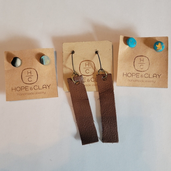 Anthropologie Jewelry - 🌟Handmade 3 Sets Of Earrings Leather And Clay